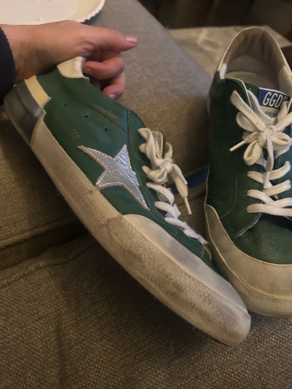 Golden Goose Green with Silver Star Low-Top Sneakers